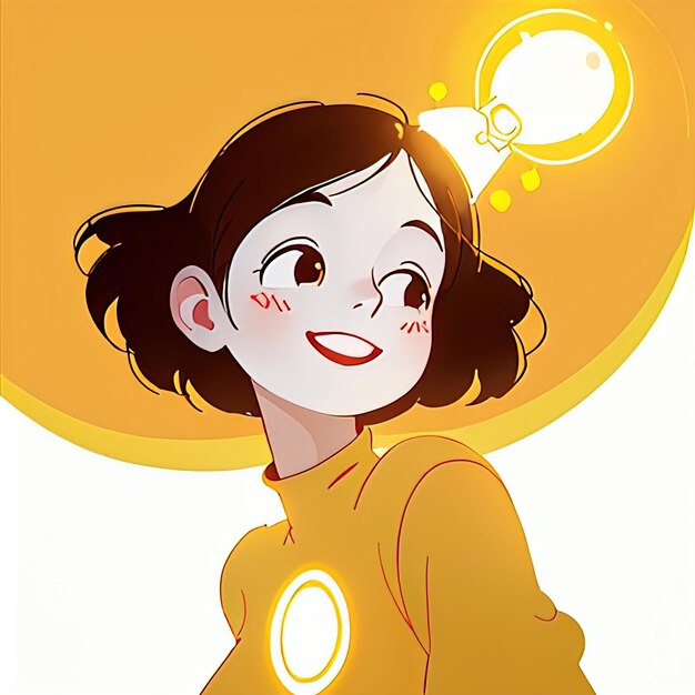 Donna sorridente che brilla di energia positiva e creatività carina semplice illustrazione in stile anime