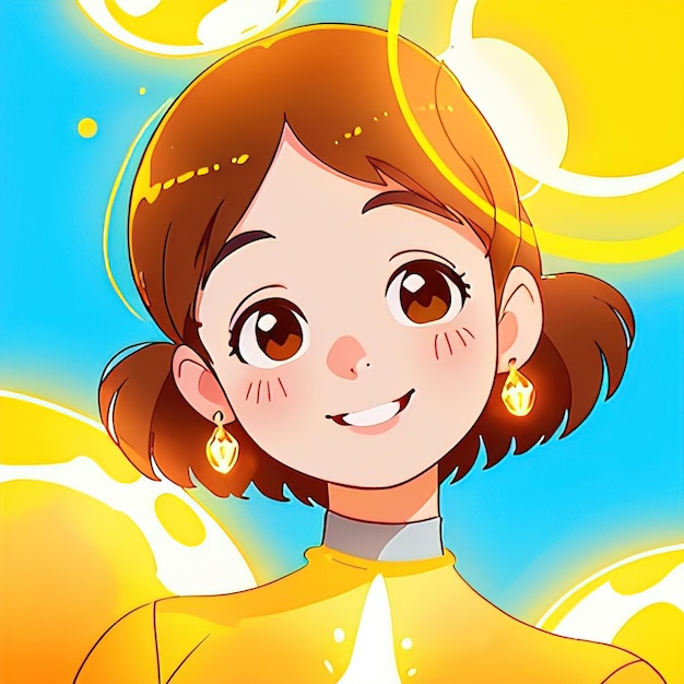 Donna sorridente che brilla di energia positiva e creatività carina semplice illustrazione in stile anime