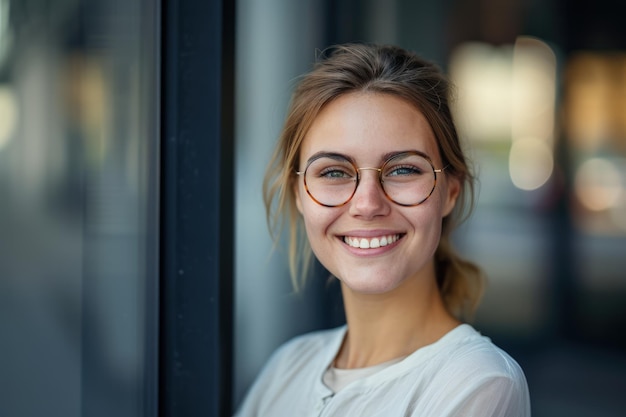 Donna Sorridente Con Gli Occhiali