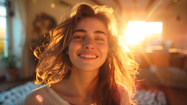 Donna sorridente con i capelli lunghi AI generativa