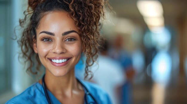 Donna sorridente con i capelli ricci