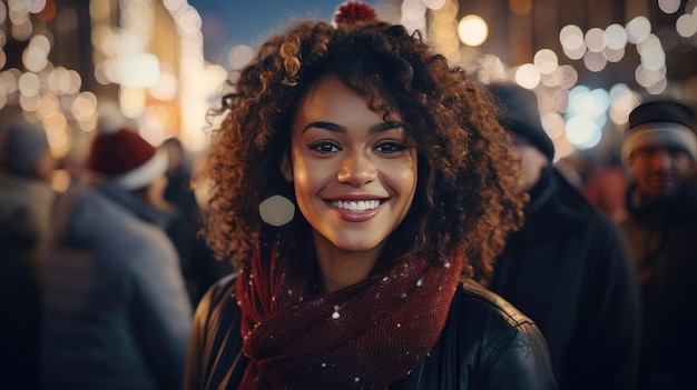 Donna sorridente con sciarpa e berretto