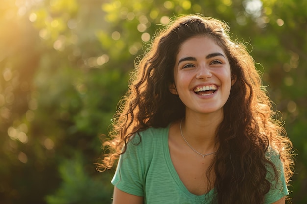 Donna sorridente in camicia verde