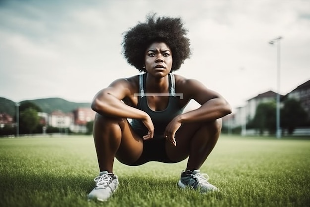 Donna sport ragazza esercizio fitness bella corsa americana atleta parco formazione africana IA generativa