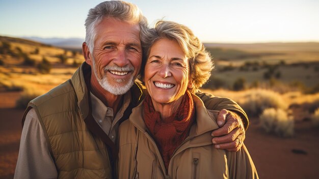 donna uomo all'aperto coppia senior felice stile di vita pensione insieme sorridente amore vecchia natura matura Copia spazio per il testo