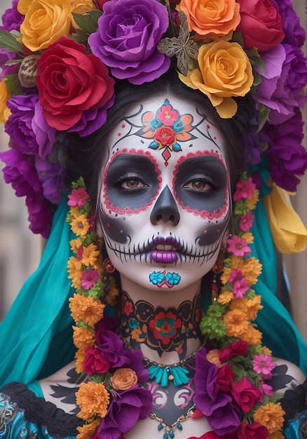 Donna vestita da catrina che celebra il Dia de Muertos