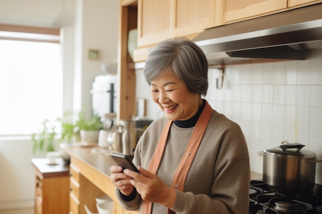 Donne anziane felici che utilizzano con lo smartphone dopo la pensione