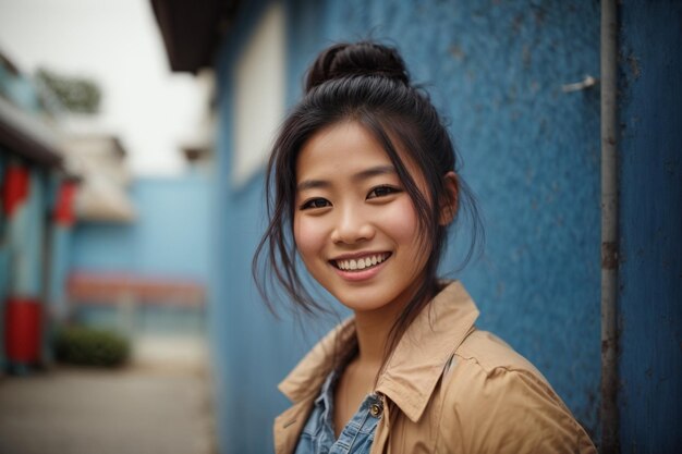 donne asiatiche sorridenti in sfondo blu