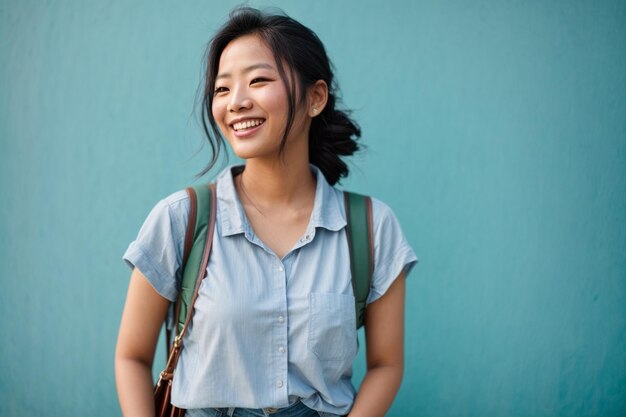 donne asiatiche sorridenti in sfondo blu