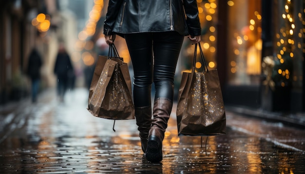 Donne che camminano per strada con le borse della spesa