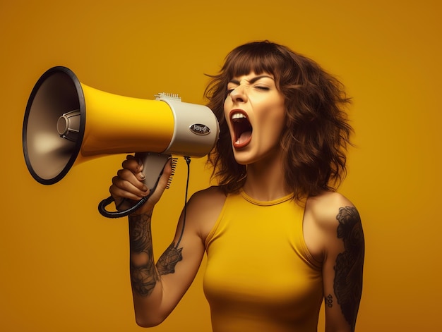 donne che gridano forte tenendo in mano un megafono
