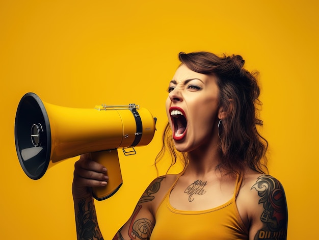donne che gridano forte tenendo in mano un megafono