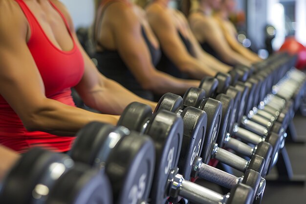 Donne che si allenano con i manubri in un club di fitness