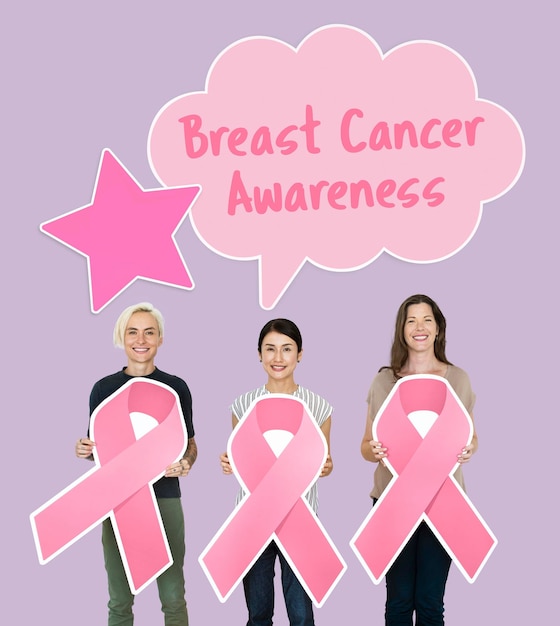 Donne che tengono nastri di consapevolezza del cancro al seno