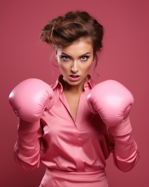 Donne con guanti da boxe in vestito rosa combattono il cancro