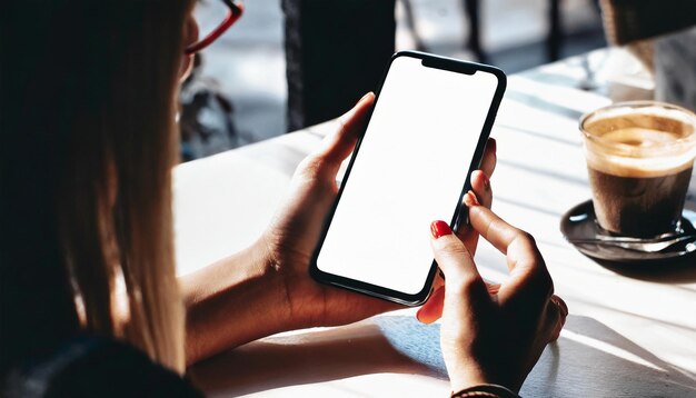 Donne con il telefono cellulare in mano in un caffè che raffigura la connettività moderna e l'uso della tecnologia