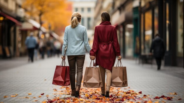 donne con le borse della spesa che camminano per una strada