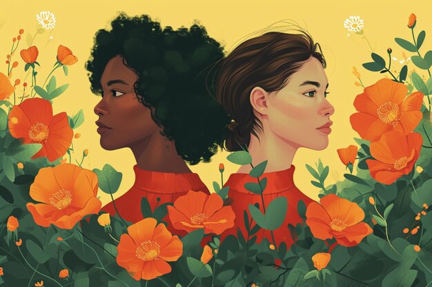 Donne e fiori Illustrazione IA generativa