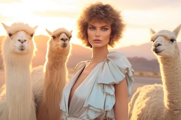 donne fotografia di moda futuristica alpaca color pastello AI generativa