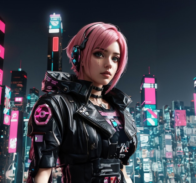 Donne guerriere capelli rosa stile cyberpunk