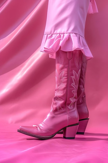 donne in abito rosa che indossano stivali da cowboy nello stile dell'effetto doppio tono