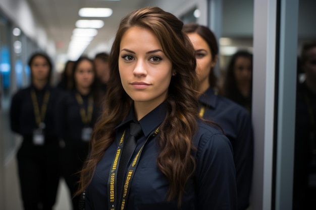 donne in uniforme in piedi nel corridoio di un ufficio