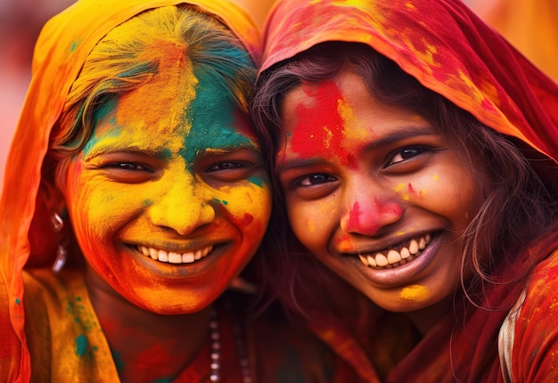 Donne indiane nella celebrazione di Holi