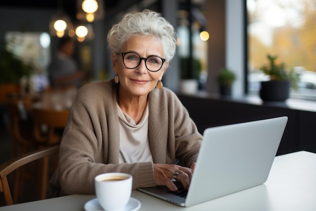 Donne mature con computer sorridente IA generativa