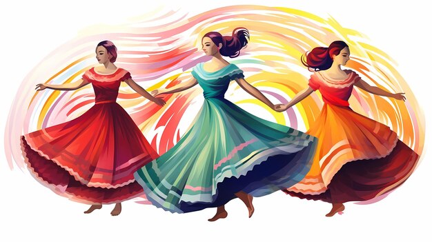 Donne messicane che ballano con gonne colorate Celebrazione astratta Cinco de Mayo Tradizionale