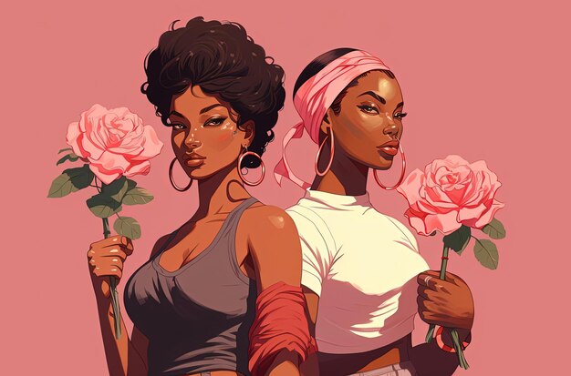 donne nere con le rose sulla testa una che tiene un nastro rosa che dice combattere come una ragazza