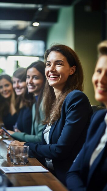 donne sedute a un tavolo con un gruppo di donne che sorridono e guardano la telecamera