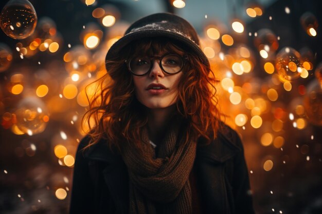 donne sullo sfondo luci bokeh calore hipster AI generativa