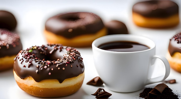 Donut al cioccolato con una tazza di caffè