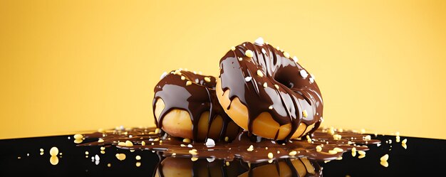 Donut al cioccolato su sfondo giallo