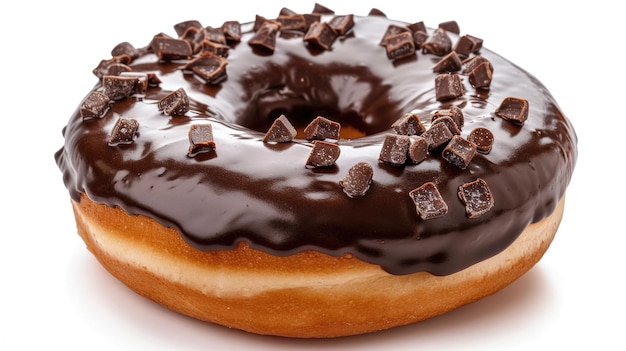 Donut americano con glassa di cioccolato isolato su sfondo bianco