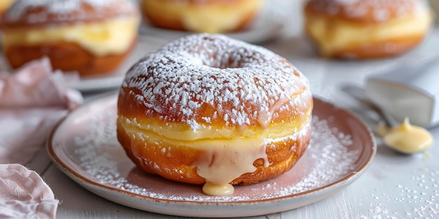 Donut Bun delizioso senza il buco presentato su un piatto