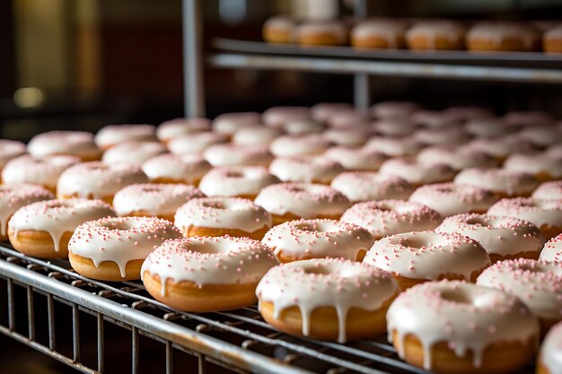 Donut confezionati in una panetteria per la vendita