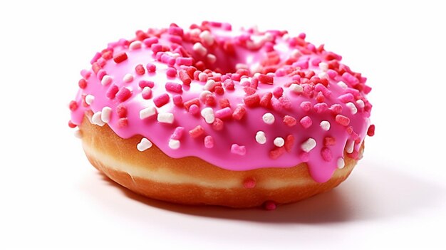 Donut rosa con sapore di fragola su sfondo bianco