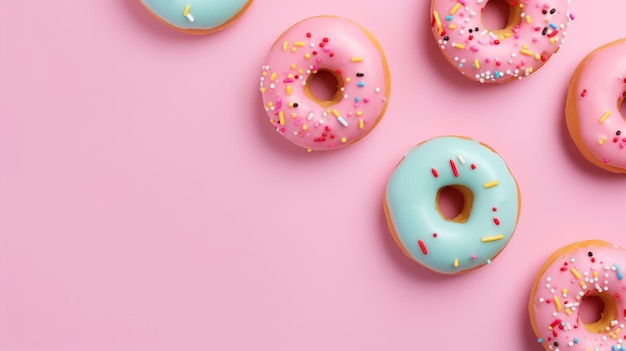 Donut su sfondo rosa vista superiore e posto per il testoAIGenerative AI