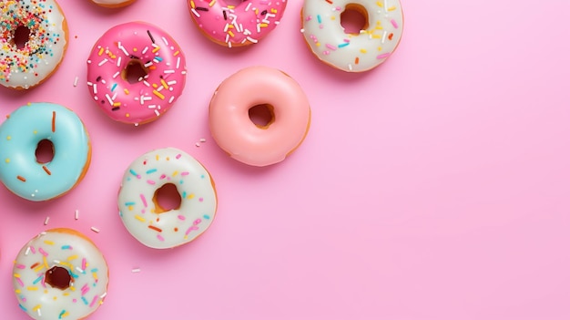 Donut su sfondo rosa vista superiore e posto per il testoGenerative AI