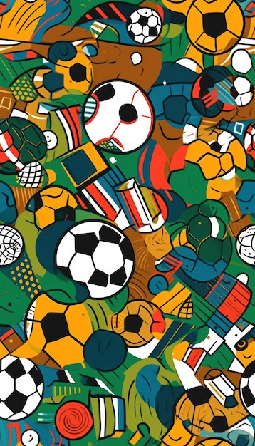 Doodle Calcio Arte Modello Moda Tessile Abbigliamento sportivo Street Art Graffiti Stile Generativo Ai