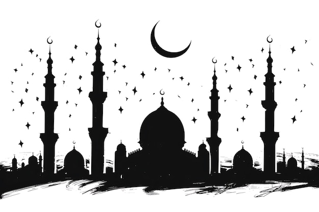 Doodle di devozione disegnato a mano Ramadan Kareem desidera