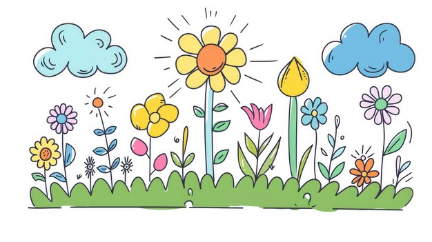 Doodle di fiori primaverili