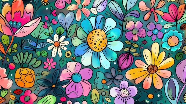 Doodle di fiori primaverili