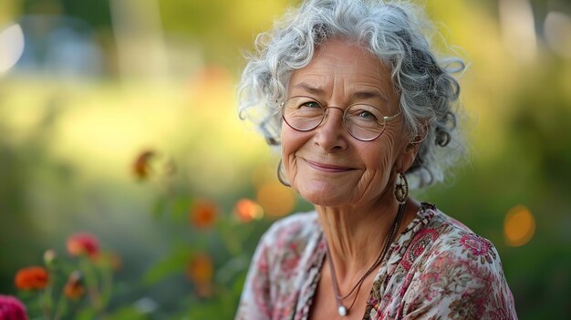 Dopo un inverno rigido, una donna anziana si gode lo spazio autunnale IA generativa