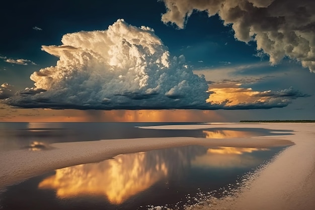 Dopo un temporale al tramonto un cielo limpido con molti cumuli luminosi