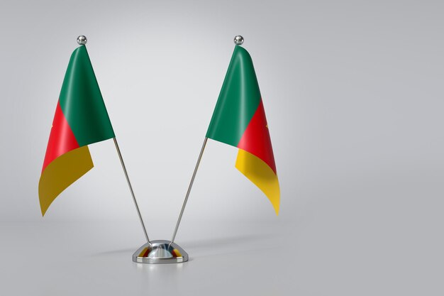 Doppia bandiera della Repubblica del Camerun su sfondo grigio Rendering 3d