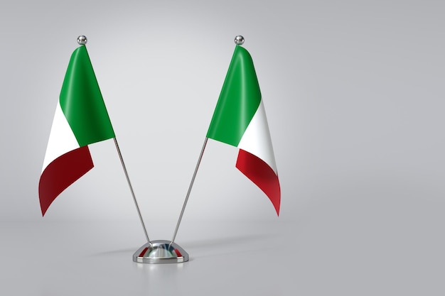 Doppia bandiera della Repubblica Italiana su sfondo grigio Rendering 3D