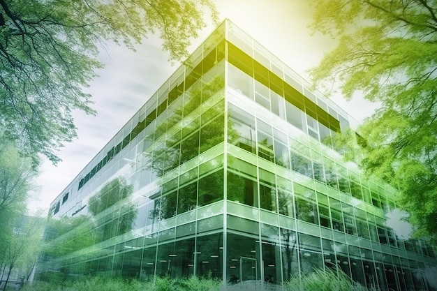Doppia esposizione dell'edificio per uffici moderno nei toni del verde