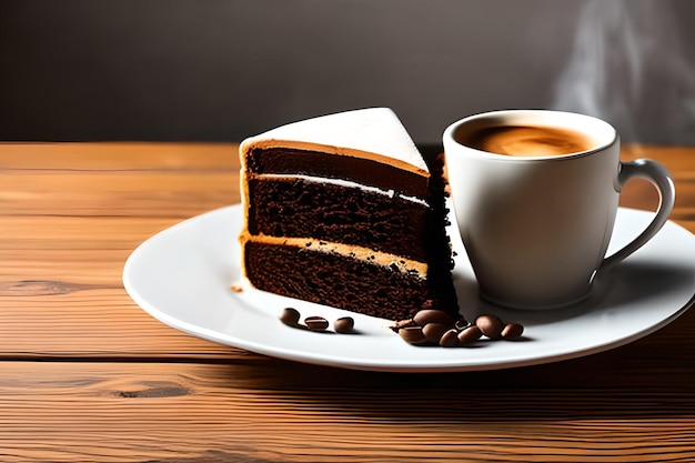 Doppio caffè espresso con fetta di torta